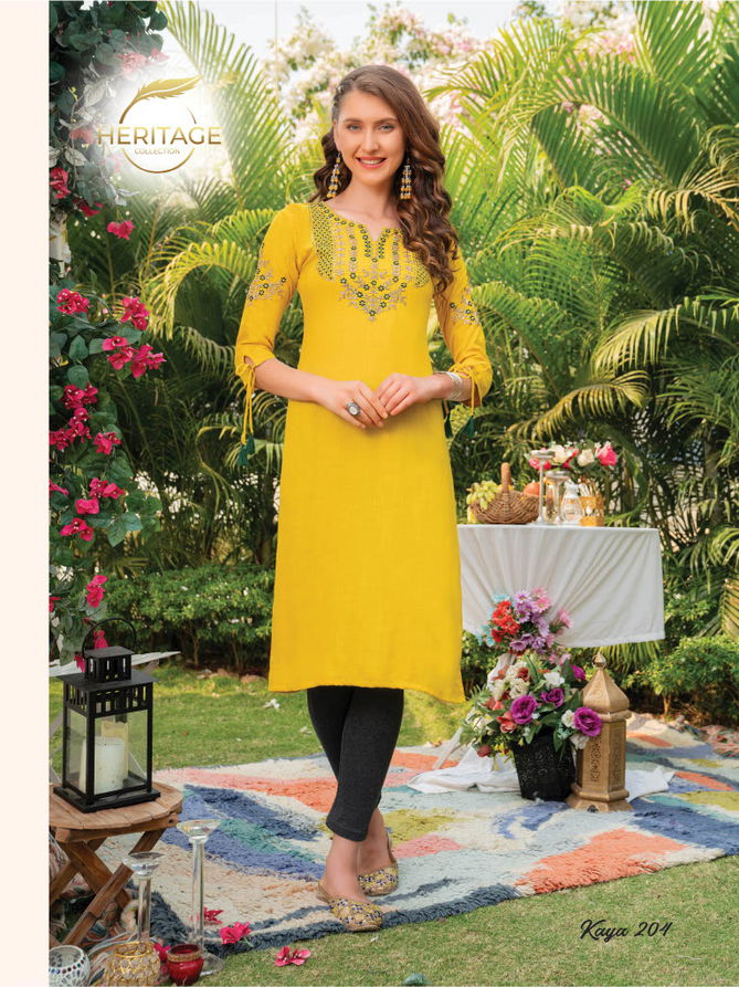 Heritage Kaya 2 Fancy Party Wear Rayon Designer Embroidery Kurti Collection